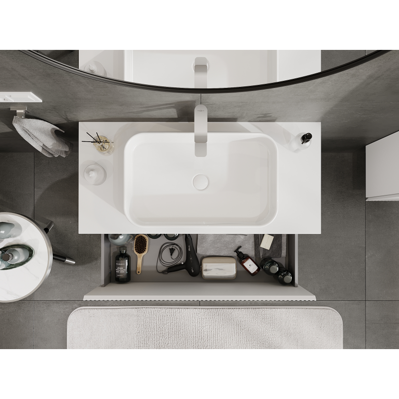 Mexen Rivel bathroom cabinet under washbasin 100 cm, 1 drawer, fluted, matte white - 91A20-10047-1-BF01