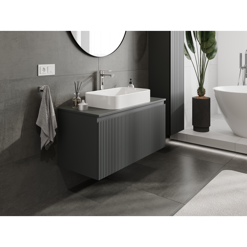 Mexen Rivel bathroom cabinet under sink 100 cm, 1 drawer, fluted, matte graphite - 91A20-10047-1-BF66