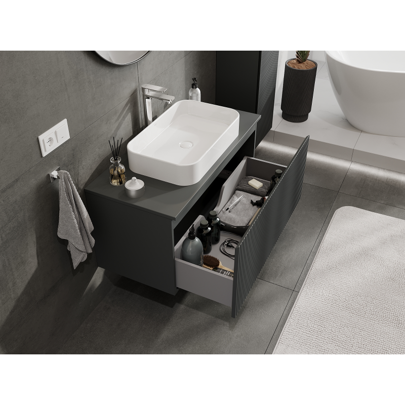 Mexen Rivel bathroom cabinet under sink 100 cm, 1 drawer, fluted, matte graphite - 91A20-10047-1-BF66