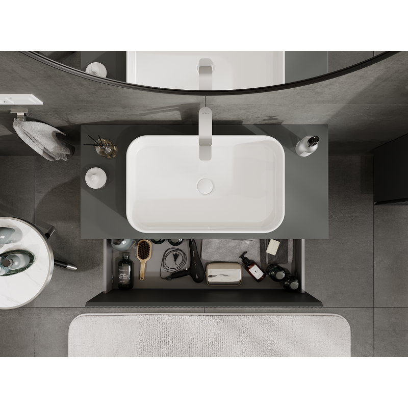 Mexen Rivel bathroom cabinet under sink 100 cm, 1 drawer, fluted, matte graphite - 91A20-10047-1-BF66