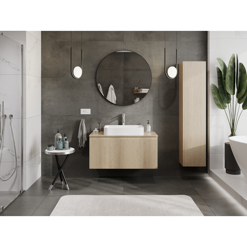 Mexen Rivel bathroom cabinet under-sink 100 cm, 1 drawer, grooved, oak - 91A20-10047-1-BF81