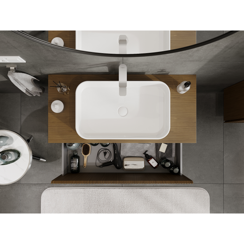 Mexen Rivel bathroom cabinet under-sink 100 cm, 1 drawer, grooved, walnut - 91A20-10047-1-BF86