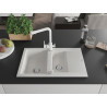 Mexen Gaspar granite sink 1.5-bowl with drainer and Duero kitchen faucet, white - 6507-20-671600-20