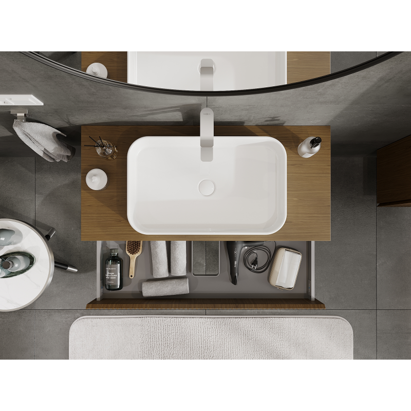 Mexen Rivel 100 cm Under-Sink Bathroom Cabinet, 2 Drawers, Fluted, Walnut - 91A20-10047-2-BFF86