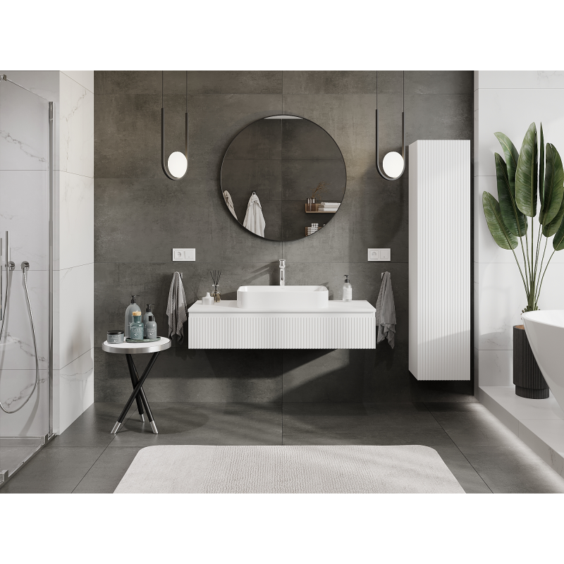 Mexen Rivel bathroom cabinet for washbasin 120 cm, 1 drawer, fluted, white matte - 91A20-12023-1-BF01