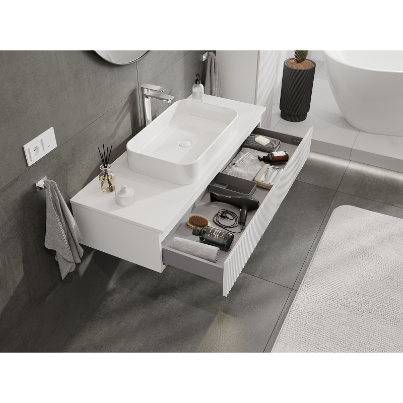 Mexen Rivel bathroom cabinet for washbasin 120 cm, 1 drawer, fluted, white matte - 91A20-12023-1-BF01