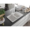 Mexen Gaspar 1.5-bowl granite sink with drainer and Duero kitchen tap, white - 6507-20-671600-20