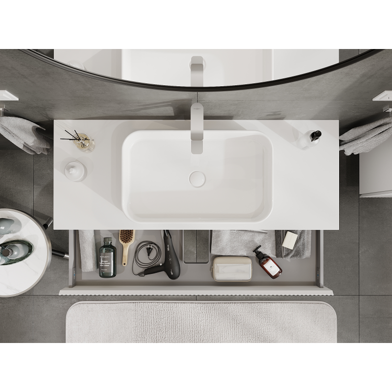 Mexen Rivel bathroom cabinet for washbasin 120 cm, 1 drawer, fluted, white matte - 91A20-12023-1-BF01