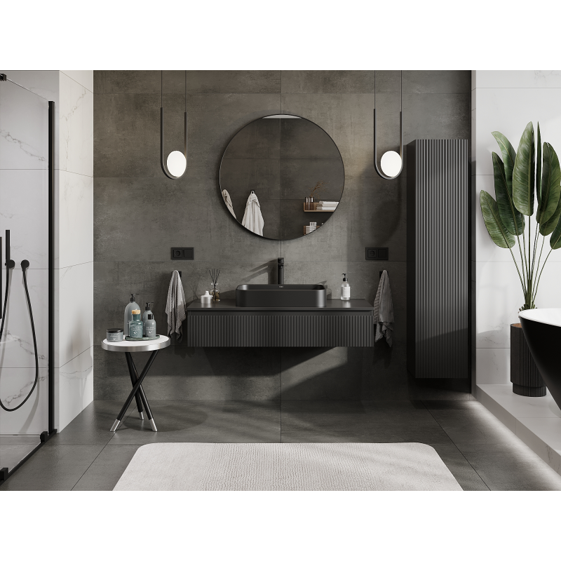 Mexen Rivel 120 cm Bathroom Vanity Unit, 1 Drawer, Fluted, Black Matte - 91A20-12023-1-BF71