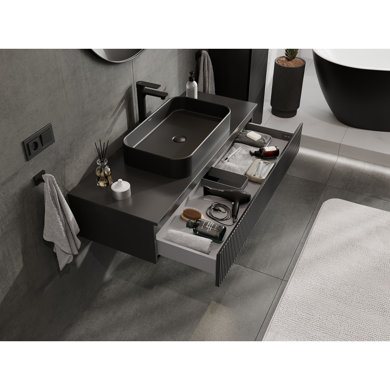 Mexen Rivel 120 cm Bathroom Vanity Unit, 1 Drawer, Fluted, Black Matte - 91A20-12023-1-BF71