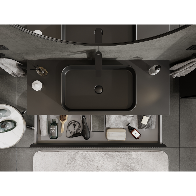 Mexen Rivel 120 cm Bathroom Vanity Unit, 1 Drawer, Fluted, Black Matte - 91A20-12023-1-BF71