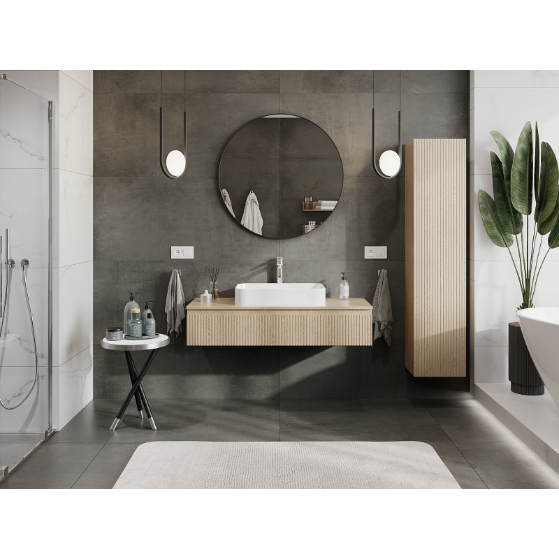 Mexen Rivel 120 cm Bathroom Cabinet, 1 Drawer, Grooved, Oak - 91A20-12023-1-BF81