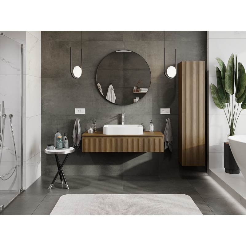 Mexen Rivel bathroom cabinet 120 cm, 1 drawer, grooved, walnut - 91A20-12023-1-BF86