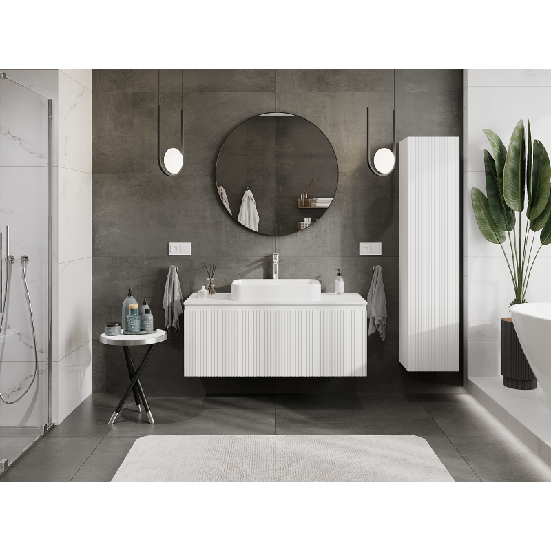 Mexen Rivel 120 cm Bathroom Cabinet, 1 Drawer, Fluted, White Matte - 91A20-12047-1-BF01