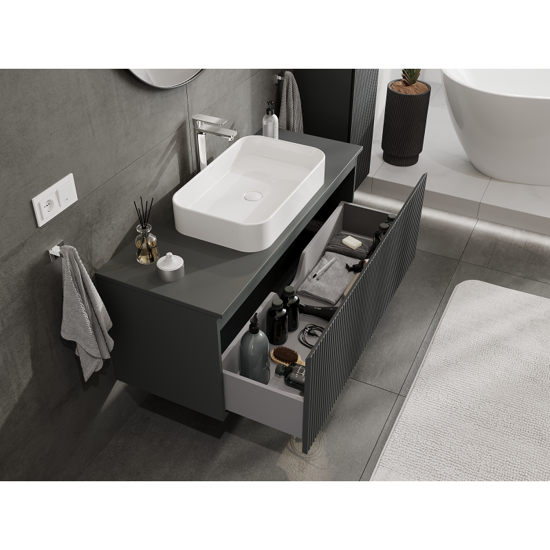 Mexen Rivel bathroom cupboard under sink 120 cm, 1 drawer, ribbed, matte graphite - 91A20-12047-1-BF66