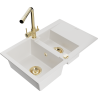 Mexen Gaspar 1.5-bowl granite sink with drainer and Duero kitchen faucet, white - 6507-20-671600-50
