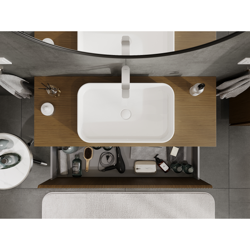 Mexen Rivel bathroom cabinet under-sink 120 cm, 1 drawer, fluted, walnut - 91A20-12047-1-BF86