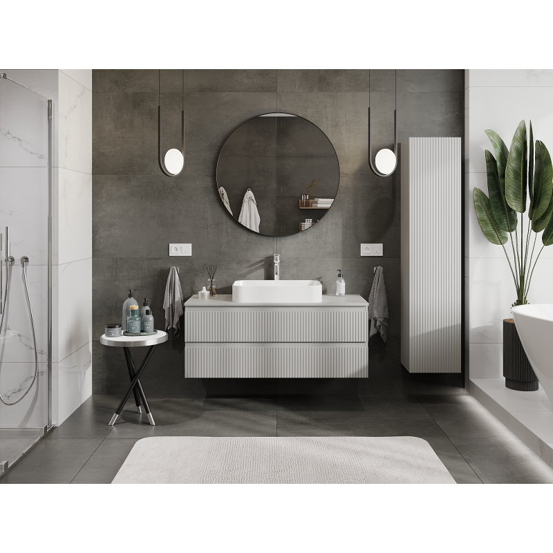 Mexen Rivel 120 cm bathroom cabinet with sink, 2 drawers, grooved, grey matte - 91A20-12047-2-BFF62