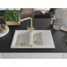 Mexen Gaspar 1.5-bowl granite sink with drainer and Duero kitchen faucet, white - 6507-20-671600-50