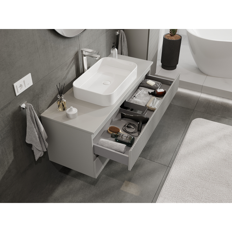 Mexen Rivel 120 cm bathroom cabinet with sink, 2 drawers, grooved, grey matte - 91A20-12047-2-BFF62