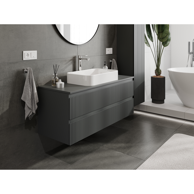 Mexen Rivel bathroom cabinet for washbasin 120 cm, 2 drawers, grooved, matte graphite - 91A20-12047-2-BFF66