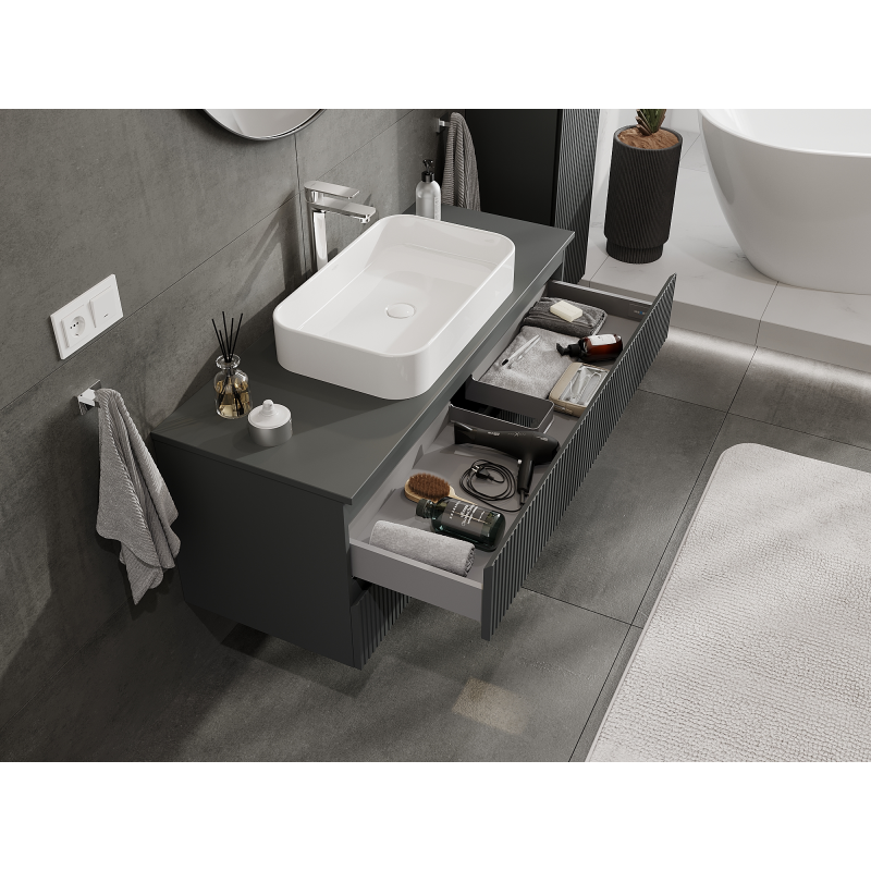 Mexen Rivel bathroom cabinet for washbasin 120 cm, 2 drawers, grooved, matte graphite - 91A20-12047-2-BFF66