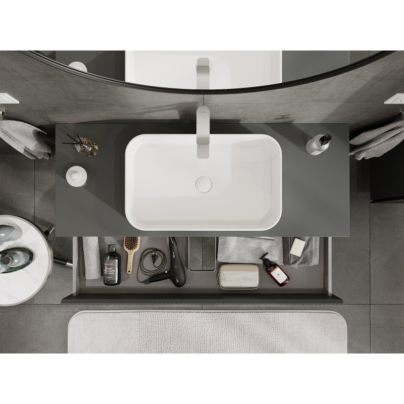 Mexen Rivel bathroom cabinet for washbasin 120 cm, 2 drawers, grooved, matte graphite - 91A20-12047-2-BFF66