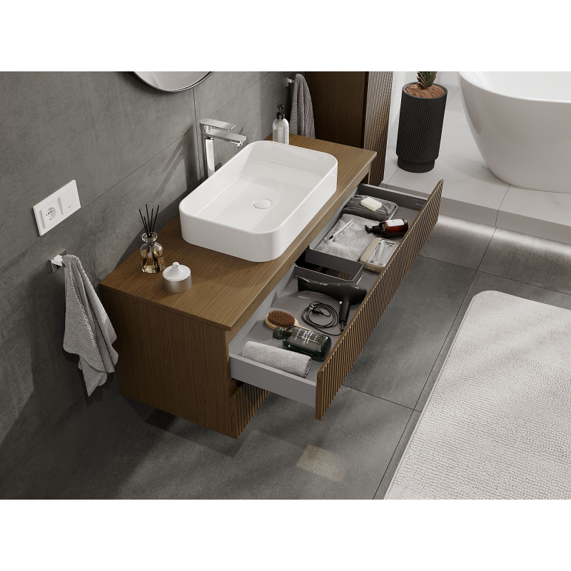 Mexen Rivel bathroom cabinet under sink 120 cm, 2 drawers, grooved, walnut - 91A20-12047-2-BFF86