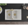 Mexen Gaspar 1.5-bowl granite sink with drainer and Duero kitchen faucet, white - 6507-20-671600-50