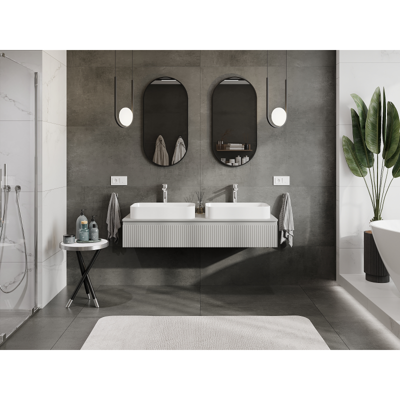 Mexen Rivel bathroom cabinet under sink 140 cm, 1 drawer, grooved, grey matt - 91A20-14023-1-BF62