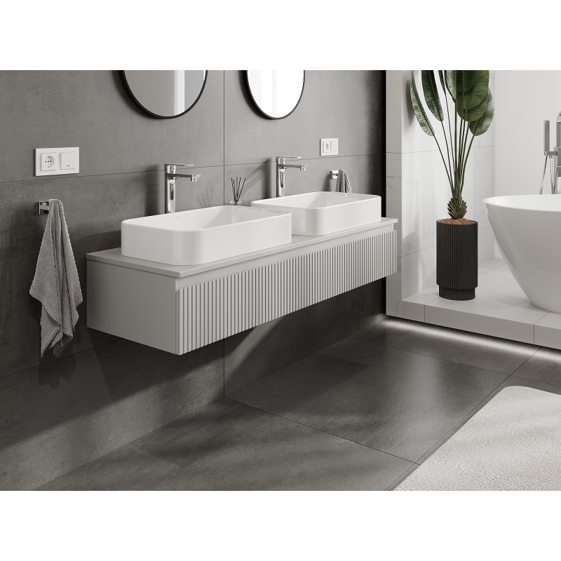 Mexen Rivel bathroom cabinet under sink 140 cm, 1 drawer, grooved, grey matt - 91A20-14023-1-BF62