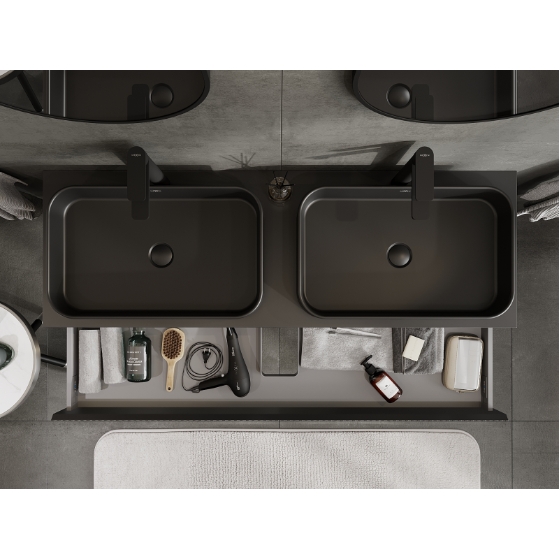 Mexen Rivel bathroom cabinet for washbasin 140 cm, 1 drawer, grooved, black matte - 91A20-14023-1-BF71