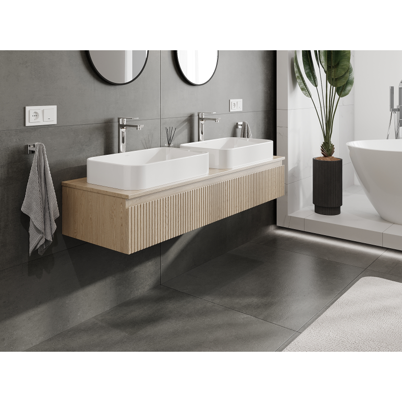 Mexen Rivel bathroom cabinet for under washbasin 140 cm, 1 drawer, grooved, oak - 91A20-14023-1-BF81