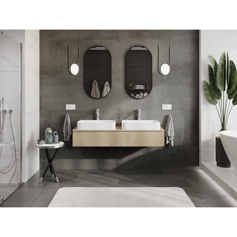 Mexen Rivel bathroom cabinet for under washbasin 140 cm, 1 drawer, grooved, oak - 91A20-14023-1-BF81