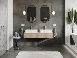 Mexen Rivel bathroom cabinet for under washbasin 140 cm, 1 drawer, grooved, oak - 91A20-14023-1-BF81