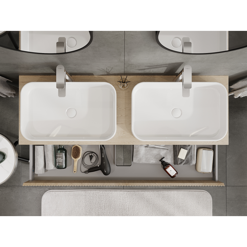 Mexen Rivel bathroom cabinet for under washbasin 140 cm, 1 drawer, grooved, oak - 91A20-14023-1-BF81