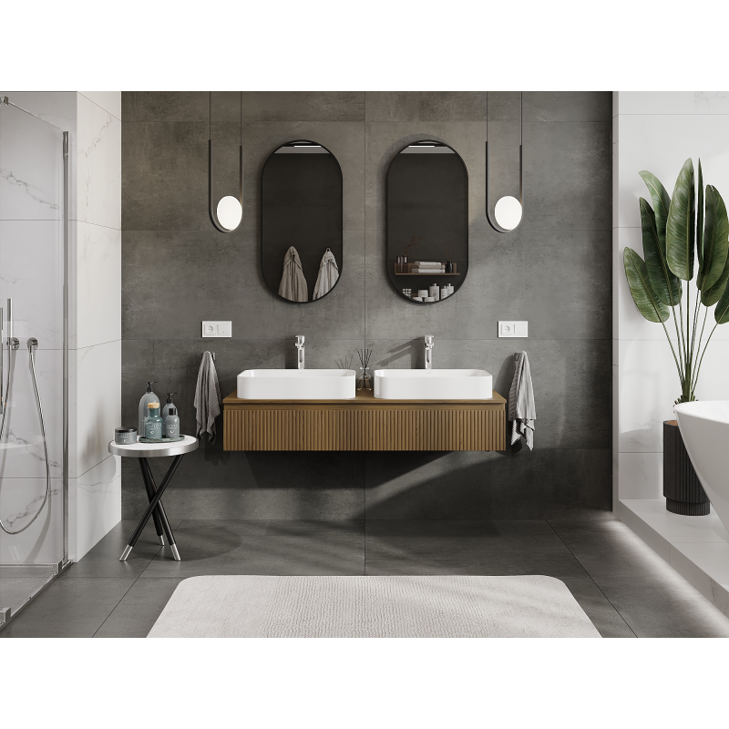 Mexen Rivel bathroom cabinet under the sink 140 cm, 1 drawer, fluted, walnut - 91A20-14023-1-BF86