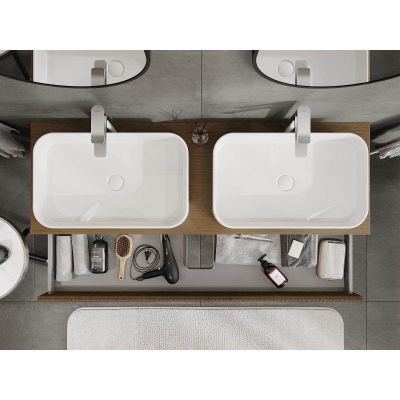 Mexen Rivel bathroom cabinet under the sink 140 cm, 1 drawer, fluted, walnut - 91A20-14023-1-BF86