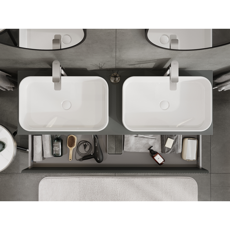 Mexen Rivel bathroom cabinet for under-sink 140 cm, 2 drawers, fluted, graphite matte - 91A20-14047-2-BFF66