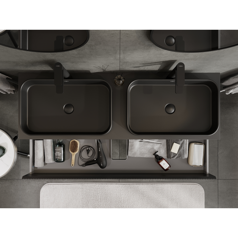 Mexen Rivel bathroom cabinet under the sink 140 cm, 2 drawers, grooved, matte black - 91A20-14047-2-BFF71