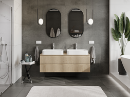 Mexen Rivel 140 cm Bathroom Cabinet Under Sink, 2 Drawers, Fluted, Oak - 91A20-14047-2-BFF81