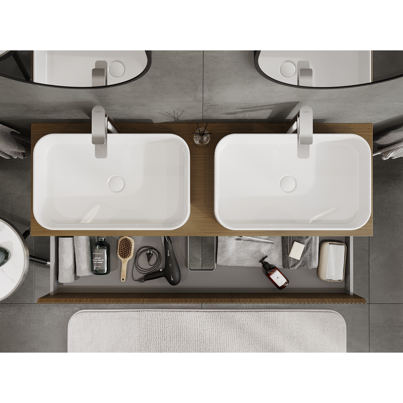 Mexen Rivel bathroom cabinet 140 cm, 2 drawers, fluted, walnut - 91A20-14047-2-BFF86