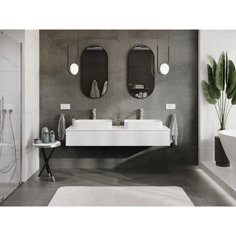 Mexen Rivel bathroom cabinet for washbasin 160 cm, 1 drawer, fluted, white matte - 91A20-16023-1-BF01