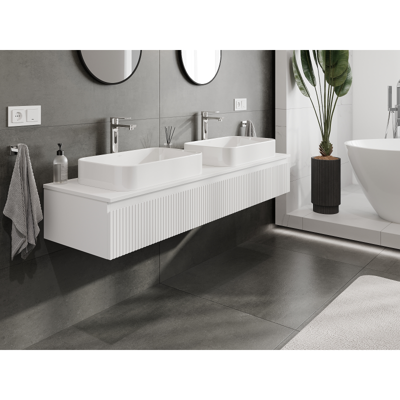 Mexen Rivel bathroom cabinet for washbasin 160 cm, 1 drawer, fluted, white matte - 91A20-16023-1-BF01