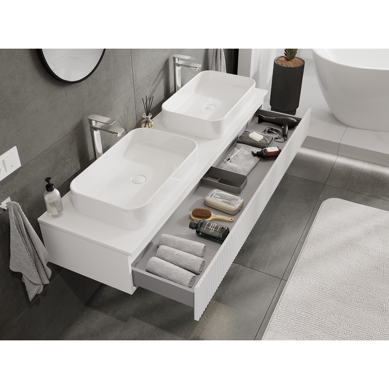 Mexen Rivel bathroom cabinet for washbasin 160 cm, 1 drawer, fluted, white matte - 91A20-16023-1-BF01