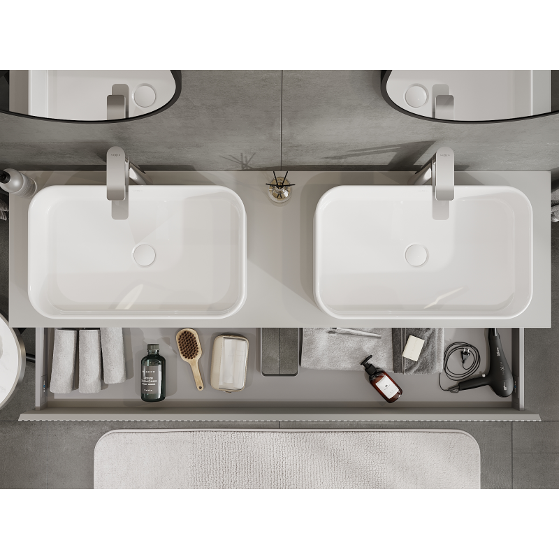 Mexen Rivel bathroom cabinet under washbasin 160 cm, 1 drawer, fluted, matte grey - 91A20-16023-1-BF62