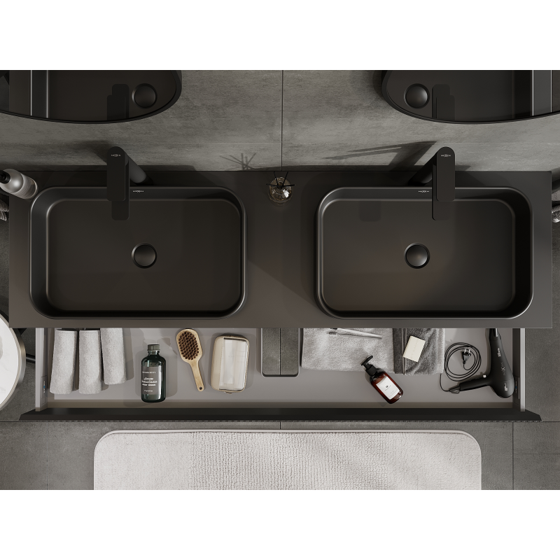 Mexen Rivel 160 cm Under-Sink Bathroom Cabinet, 1 Drawer, Fluted, Black Matte - 91A20-16023-1-BF71