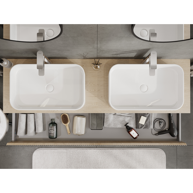 Mexen Rivel 160 cm Bathroom Cabinet with 1 Drawer, Fluted, Oak - 91A20-16023-1-BF81