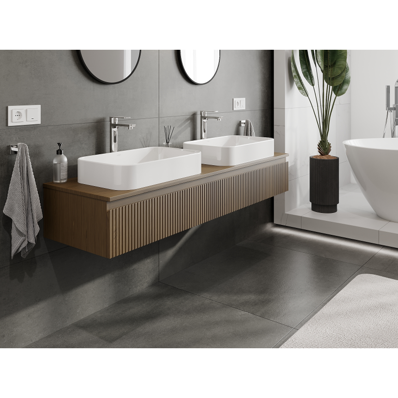 Mexen Rivel bathroom cabinet under-sink 160 cm, 1 drawer, grooved, walnut - 91A20-16023-1-BF86