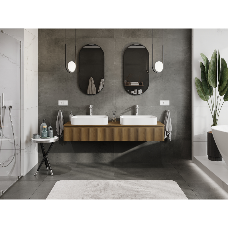 Mexen Rivel bathroom cabinet under-sink 160 cm, 1 drawer, grooved, walnut - 91A20-16023-1-BF86